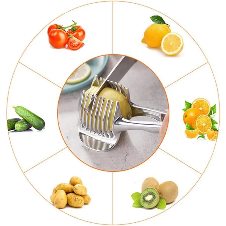 Stainless Steel Lemon Slicer - Versatile Kitchen Utensil for Safe Cutting of Onions, Potatoes, Tomatoes, Vegetables, and Fruits; Ideal Cooking Accessory for Camping and Hiking