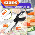 2-in-1 Heavy Duty Kitchen Scissors with Stainless Steel Blade and Plastic Cutting Board - Safety Lock, Tomato Cutter, Meat and Cheese Shears for Food Preparation, Fruit and Vegetable Slicing