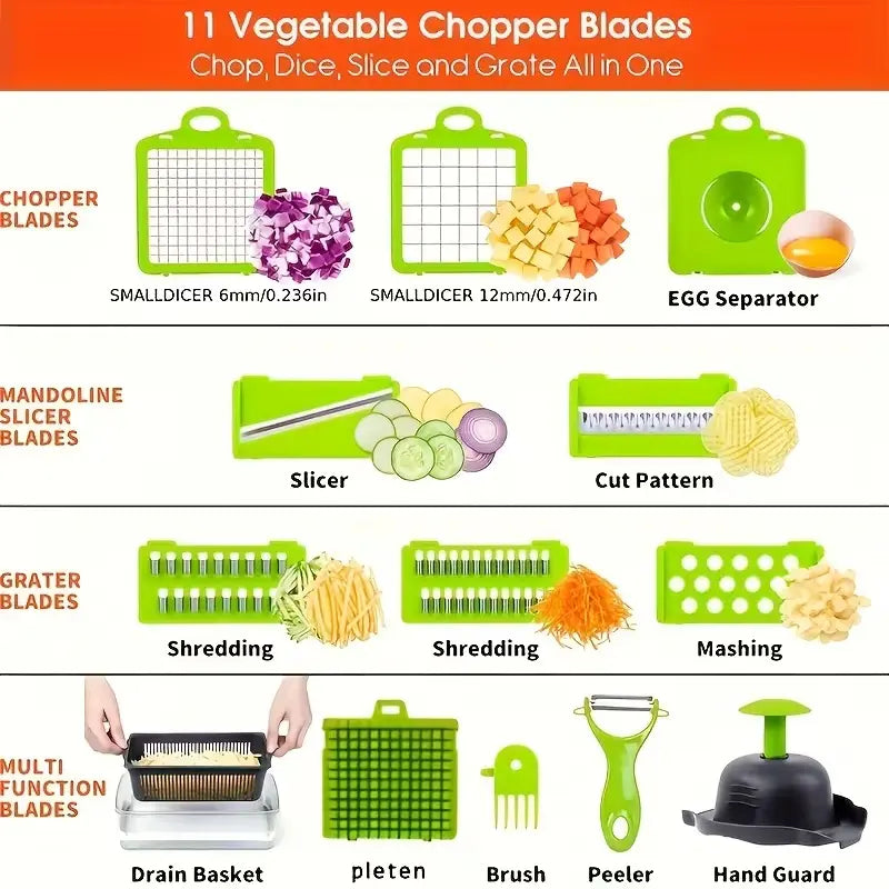 16-in-1 Professional Vegetable Chopper and Slicer with 8 Blades and Container