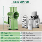 SUSTEAS Manual Cheese Shredder and Rotary Grater with 5 Stainless Steel Blades, Strong Suction Cup Base, Multi-Functional Vegetable Slicer, Kitchen Utensils and Gadgets