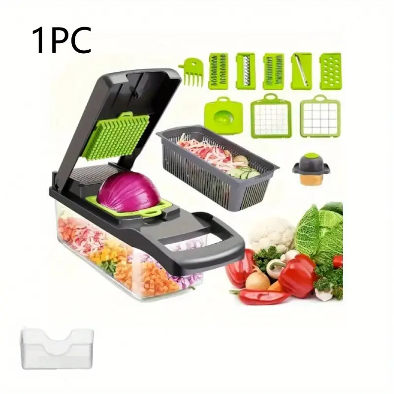 16-in-1 Professional Vegetable Chopper and Slicer with 8 Blades and Container