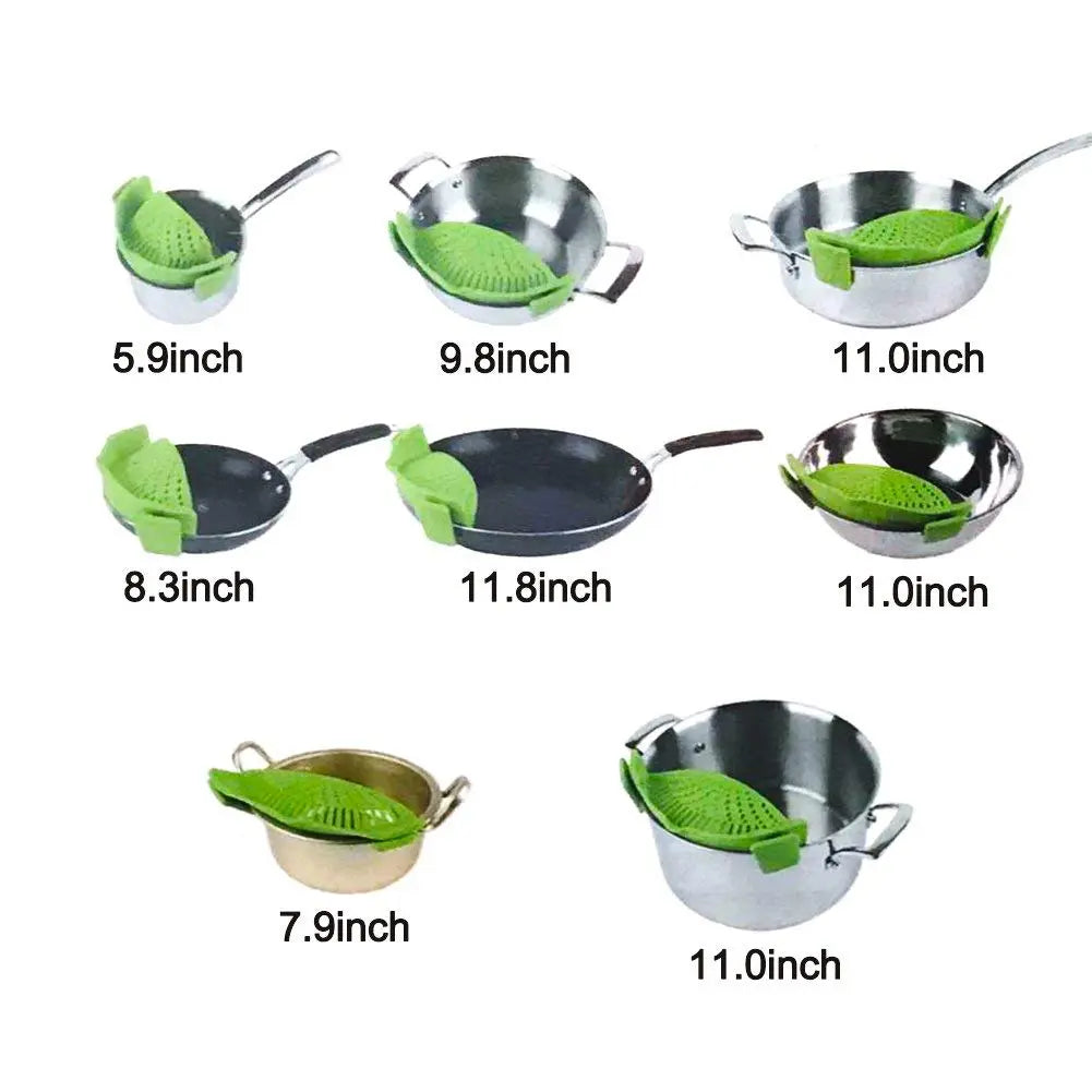 Gray Silicone Clip-On Pasta Strainer - Heat-Resistant Colander for Efficient Draining of Vegetables and Noodles - Space-Saving Kitchen Utensil
