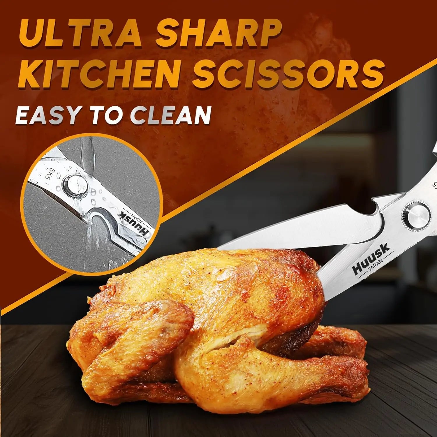Huusk All-Purpose Kitchen Scissors - Stainless Steel Shears for Meat, Poultry, and Food Preparation - Dishwasher Safe - Ideal for Cooking and Gifting