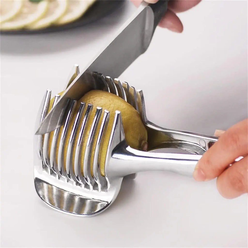Stainless Steel Lemon Slicer - Versatile Kitchen Utensil for Safe Cutting of Onions, Potatoes, Tomatoes, Vegetables, and Fruits; Ideal Cooking Accessory for Camping and Hiking
