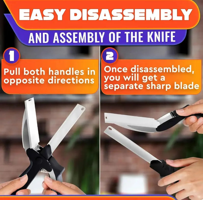 2-in-1 Heavy Duty Kitchen Scissors with Stainless Steel Blade and Plastic Cutting Board - Safety Lock, Tomato Cutter, Meat and Cheese Shears for Food Preparation, Fruit and Vegetable Slicing