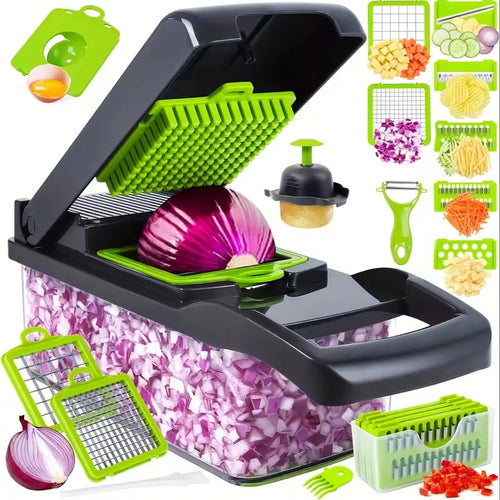 16-in-1 Professional Vegetable Chopper and Slicer with 8 Blades and Container
