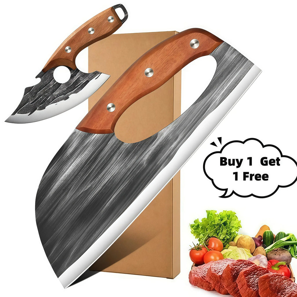 Limited Time Offer: Buy 1 Get 1 Free - Set of 2 Premium Kitchen Knives, Ultra Sharp Meat Cutters and Slicing Knives, Complete Chef Knife Block Set for Household Use
