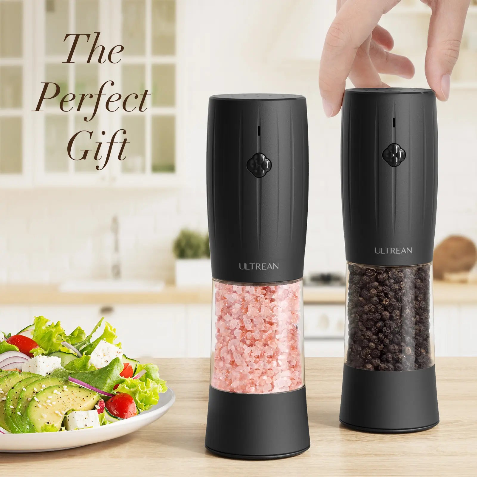 Ultrean Rechargeable Electric Salt and Pepper Grinder Set - Modern ABS Plastic Seasoning Tools with 6 Adjustable Coarseness Levels, Coarse Control, LED Light, Sky Blue - Ideal Kitchen Gadget and Housewarming Gift