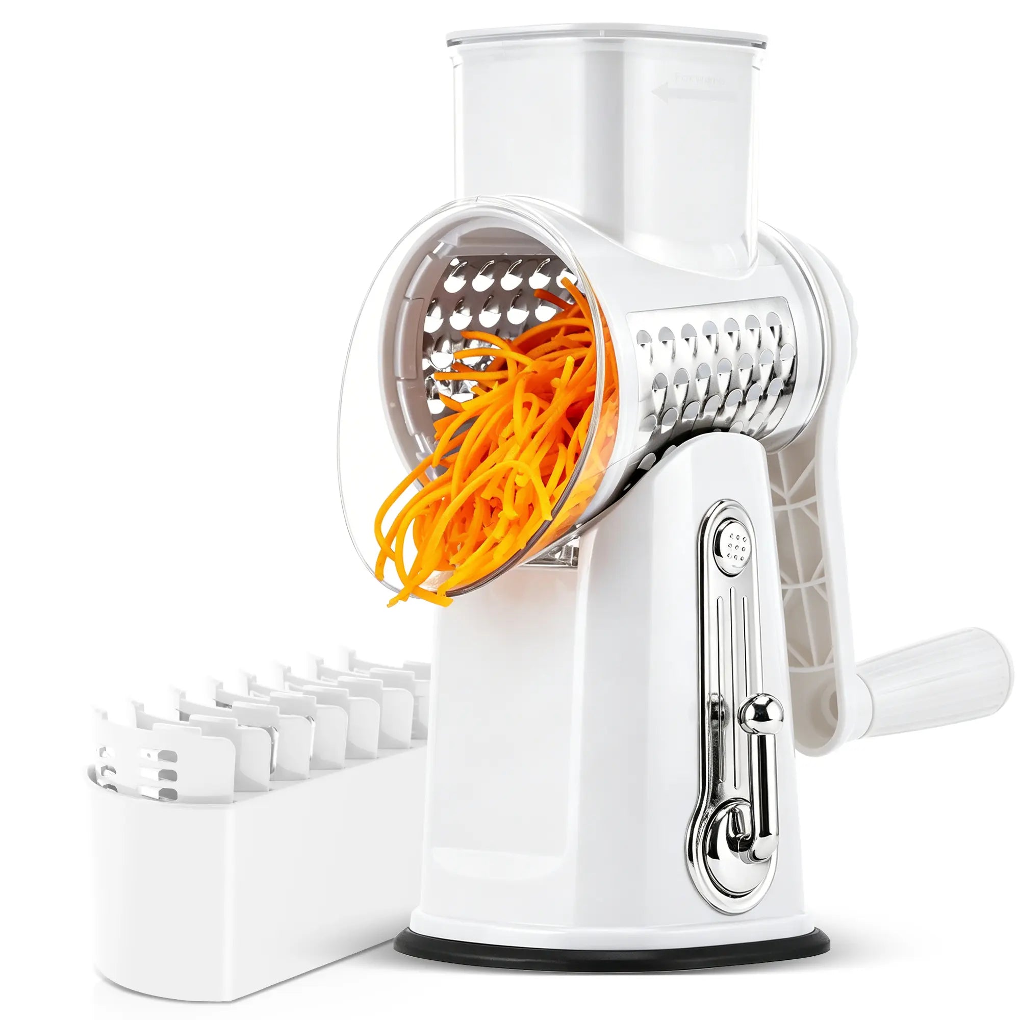 SUSTEAS Manual Cheese Shredder and Rotary Grater with 5 Stainless Steel Blades, Strong Suction Cup Base, Multi-Functional Vegetable Slicer, Kitchen Utensils and Gadgets