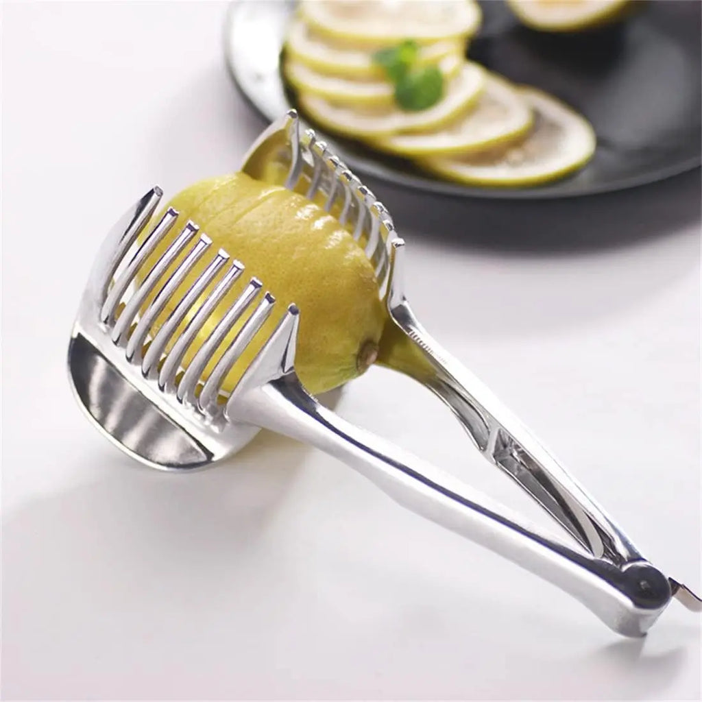 Stainless Steel Lemon Slicer - Versatile Kitchen Utensil for Safe Cutting of Onions, Potatoes, Tomatoes, Vegetables, and Fruits; Ideal Cooking Accessory for Camping and Hiking