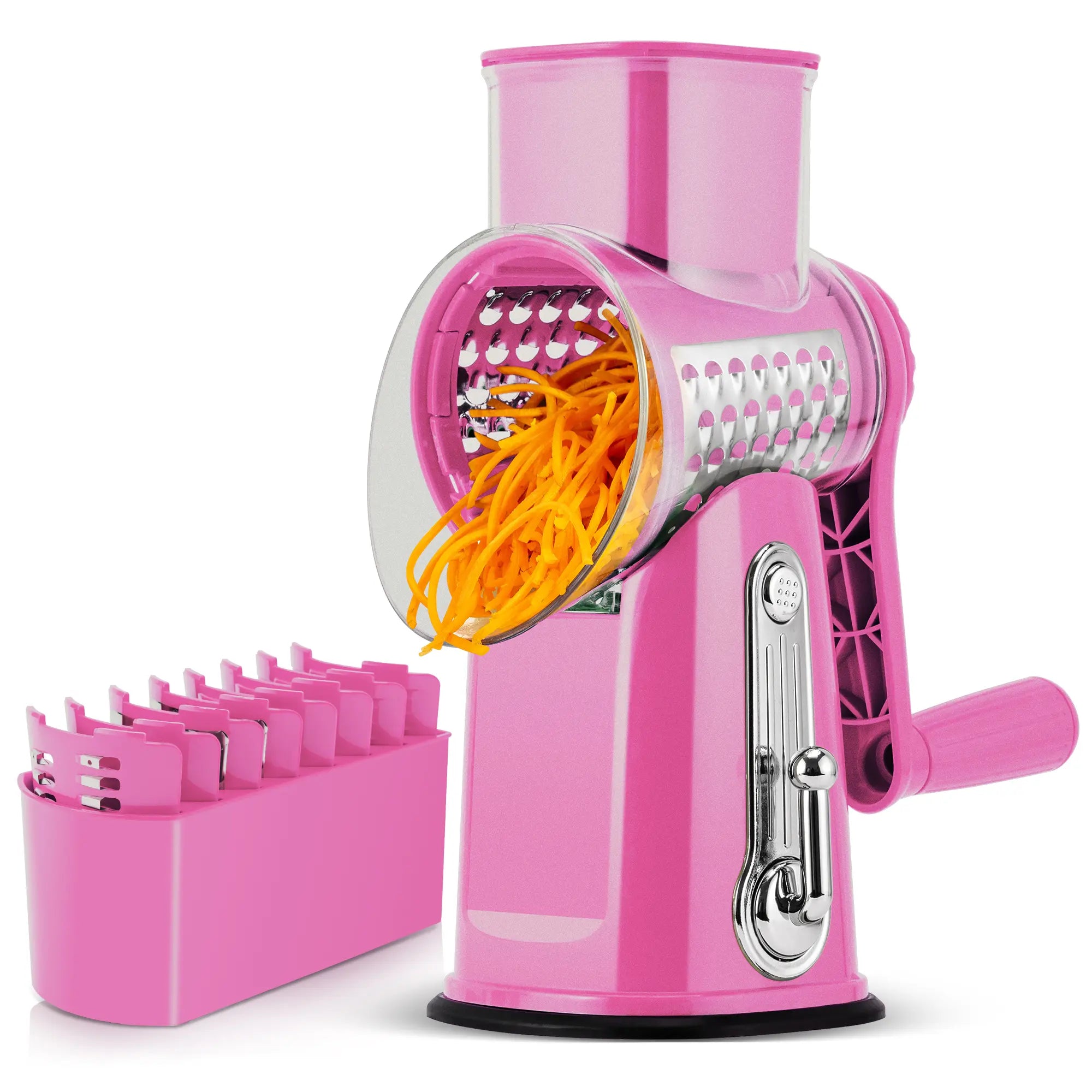 SUSTEAS Manual Cheese Shredder and Rotary Grater with 5 Stainless Steel Blades, Strong Suction Cup Base, Multi-Functional Vegetable Slicer, Kitchen Utensils and Gadgets