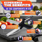 2-in-1 Heavy Duty Kitchen Scissors with Stainless Steel Blade and Plastic Cutting Board - Safety Lock, Tomato Cutter, Meat and Cheese Shears for Food Preparation, Fruit and Vegetable Slicing
