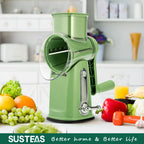 SUSTEAS Manual Cheese Shredder and Rotary Grater with 5 Stainless Steel Blades, Strong Suction Cup Base, Multi-Functional Vegetable Slicer, Kitchen Utensils and Gadgets