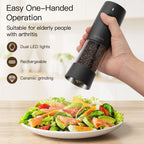 Ultrean Rechargeable Electric Salt and Pepper Grinder Set - Modern ABS Plastic Seasoning Tools with 6 Adjustable Coarseness Levels, Coarse Control, LED Light, Sky Blue - Ideal Kitchen Gadget and Housewarming Gift