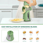 SUSTEAS Manual Cheese Shredder and Rotary Grater with 5 Stainless Steel Blades, Strong Suction Cup Base, Multi-Functional Vegetable Slicer, Kitchen Utensils and Gadgets