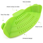 Gray Silicone Clip-On Pasta Strainer - Heat-Resistant Colander for Efficient Draining of Vegetables and Noodles - Space-Saving Kitchen Utensil