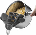 Gray Silicone Clip-On Pasta Strainer - Heat-Resistant Colander for Efficient Draining of Vegetables and Noodles - Space-Saving Kitchen Utensil