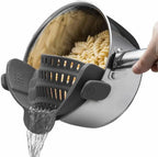 Gray Silicone Clip-On Pasta Strainer - Heat-Resistant Colander for Efficient Draining of Vegetables and Noodles - Space-Saving Kitchen Utensil