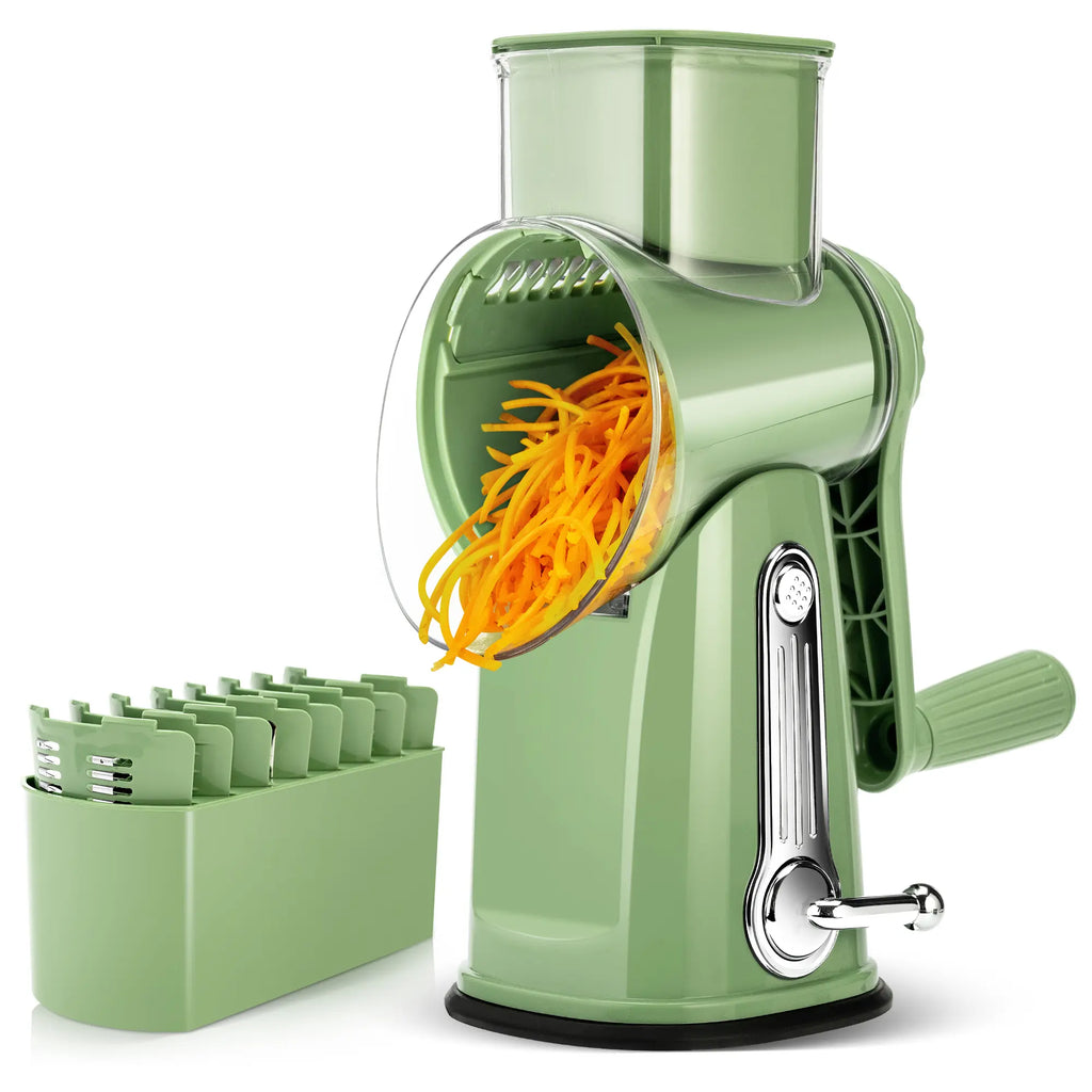 SUSTEAS Manual Cheese Shredder and Rotary Grater with 5 Stainless Steel Blades, Strong Suction Cup Base, Multi-Functional Vegetable Slicer, Kitchen Utensils and Gadgets
