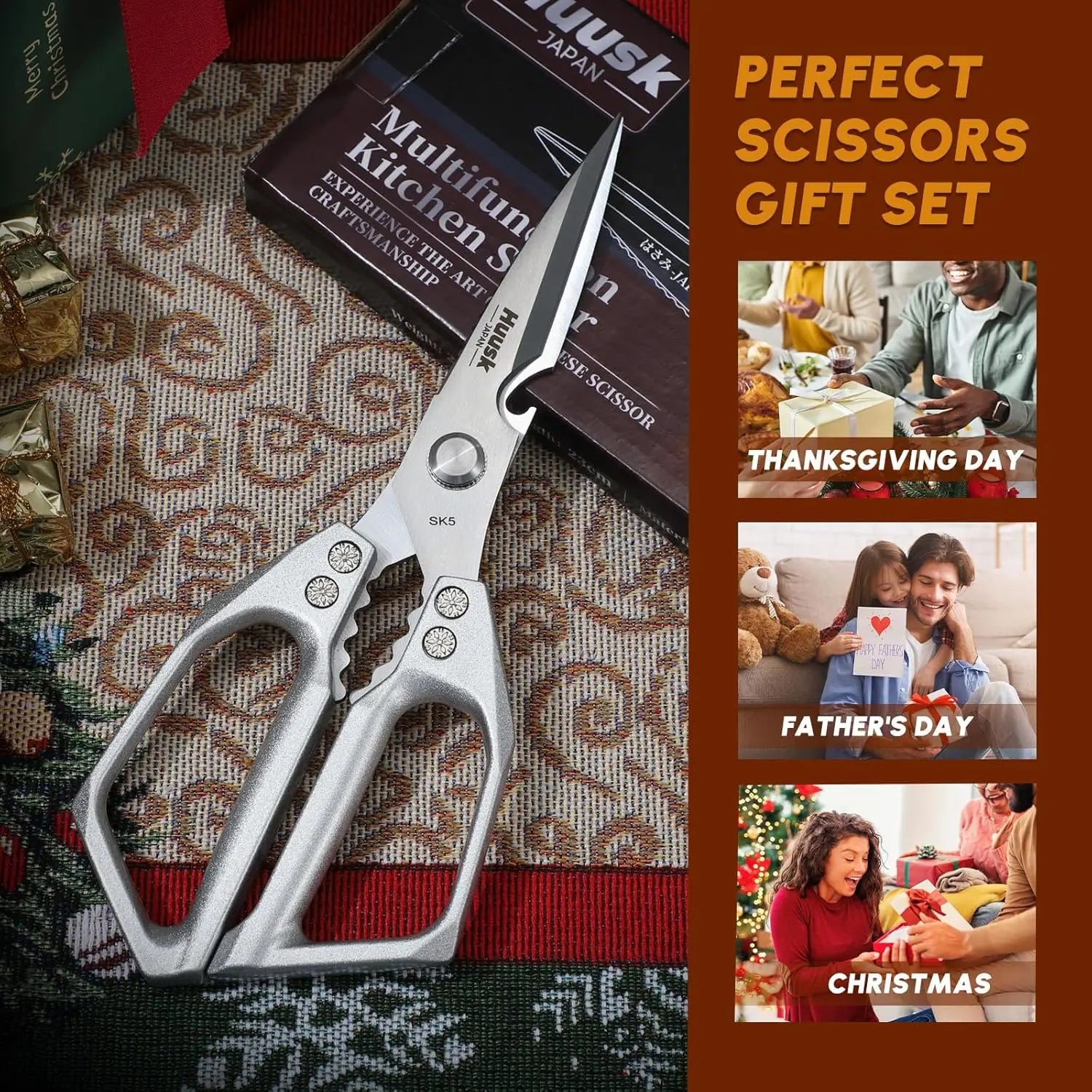 Huusk All-Purpose Kitchen Scissors - Stainless Steel Shears for Meat, Poultry, and Food Preparation - Dishwasher Safe - Ideal for Cooking and Gifting