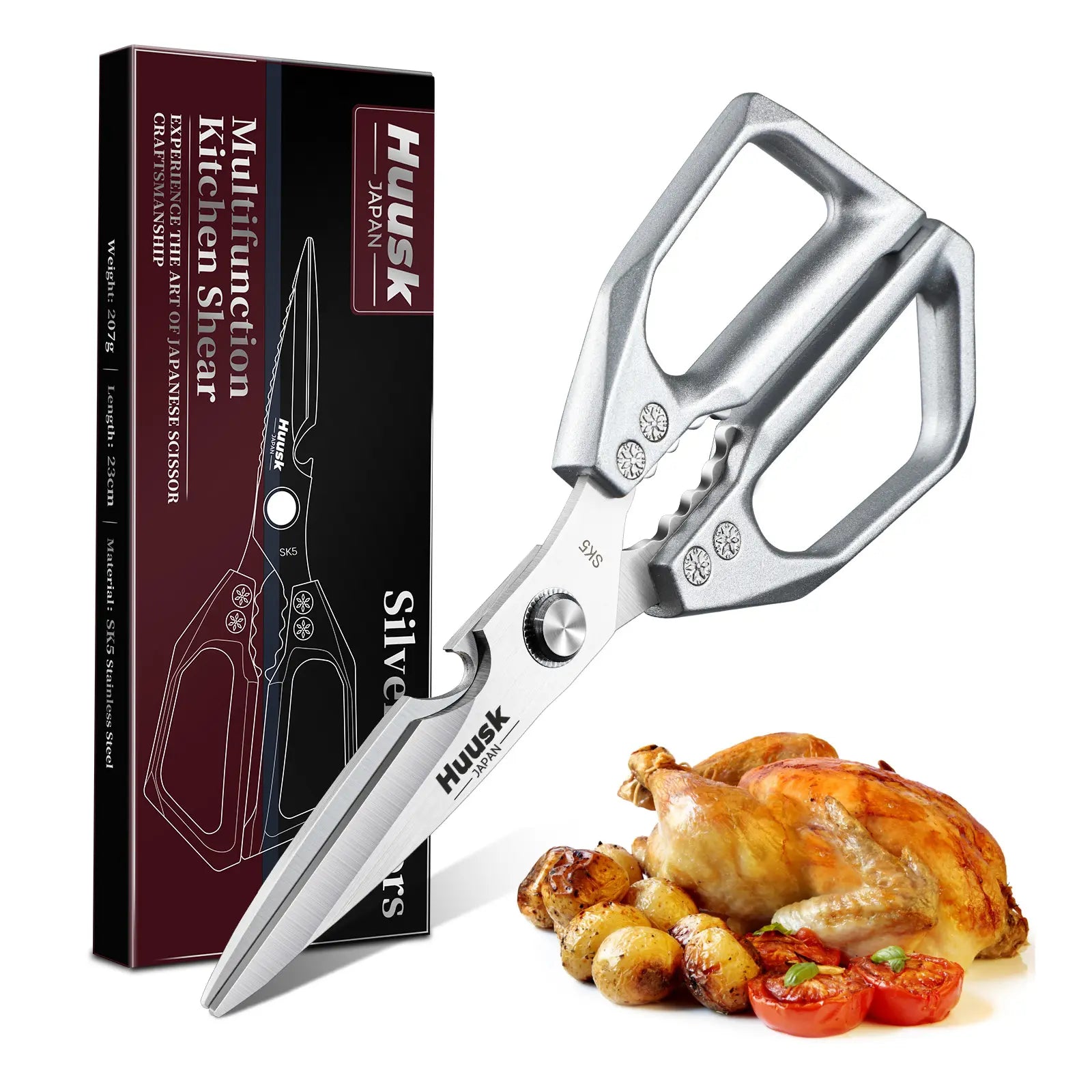 Huusk All-Purpose Kitchen Scissors - Stainless Steel Shears for Meat, Poultry, and Food Preparation - Dishwasher Safe - Ideal for Cooking and Gifting