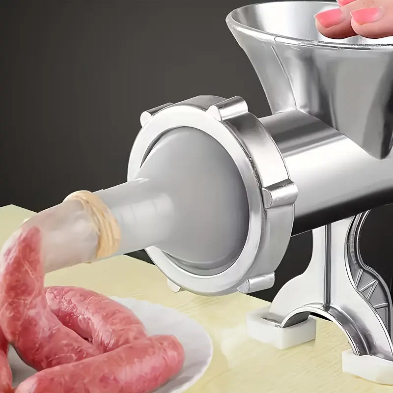 Manual Meat Grinder - Premium Stainless Steel Construction with Tungsten Blade, Includes 3 Sausage Tubes, Efficient Electric-Free Mincer for Home and Camping Use