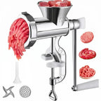 Manual Meat Grinder - Premium Stainless Steel Construction with Tungsten Blade, Includes 3 Sausage Tubes, Efficient Electric-Free Mincer for Home and Camping Use