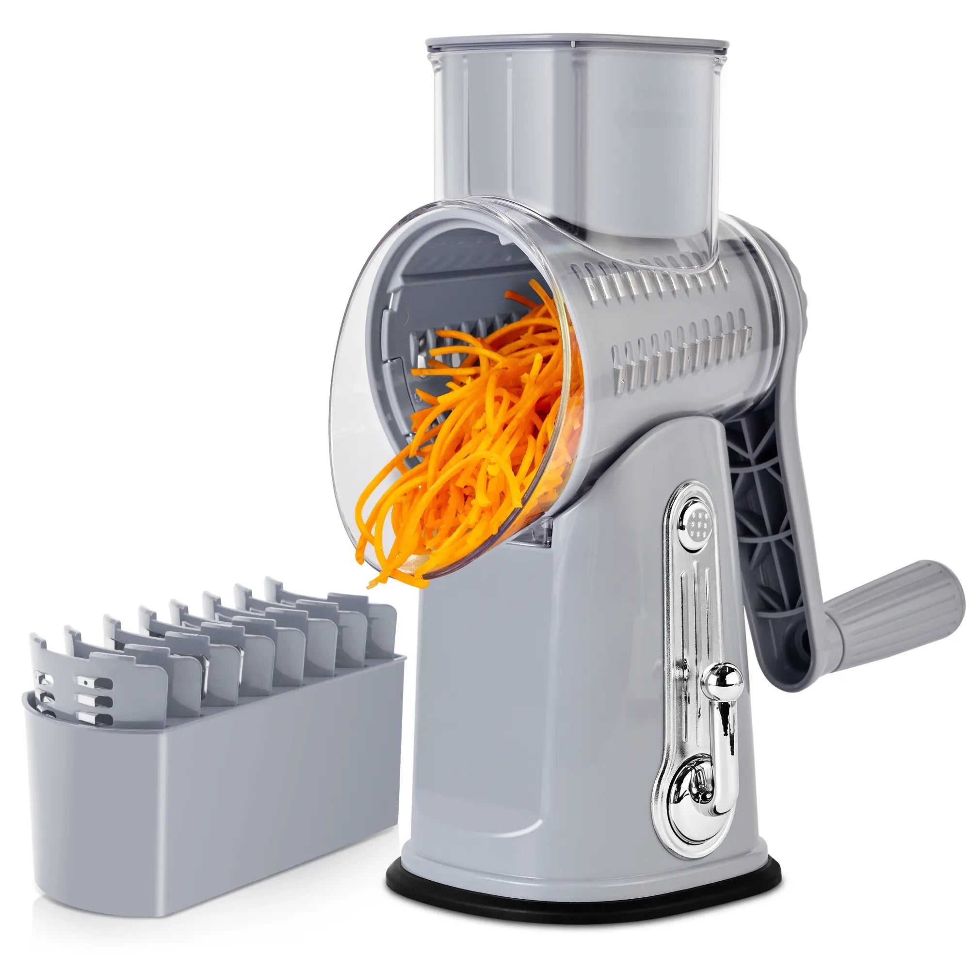 SUSTEAS Manual Cheese Shredder and Rotary Grater with 5 Stainless Steel Blades, Strong Suction Cup Base, Multi-Functional Vegetable Slicer, Kitchen Utensils and Gadgets