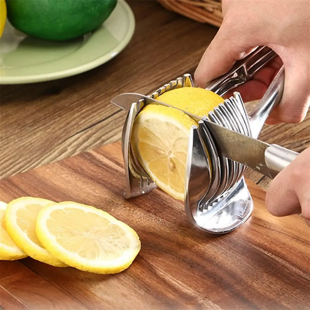 Stainless Steel Lemon Slicer - Versatile Kitchen Utensil for Safe Cutting of Onions, Potatoes, Tomatoes, Vegetables, and Fruits; Ideal Cooking Accessory for Camping and Hiking