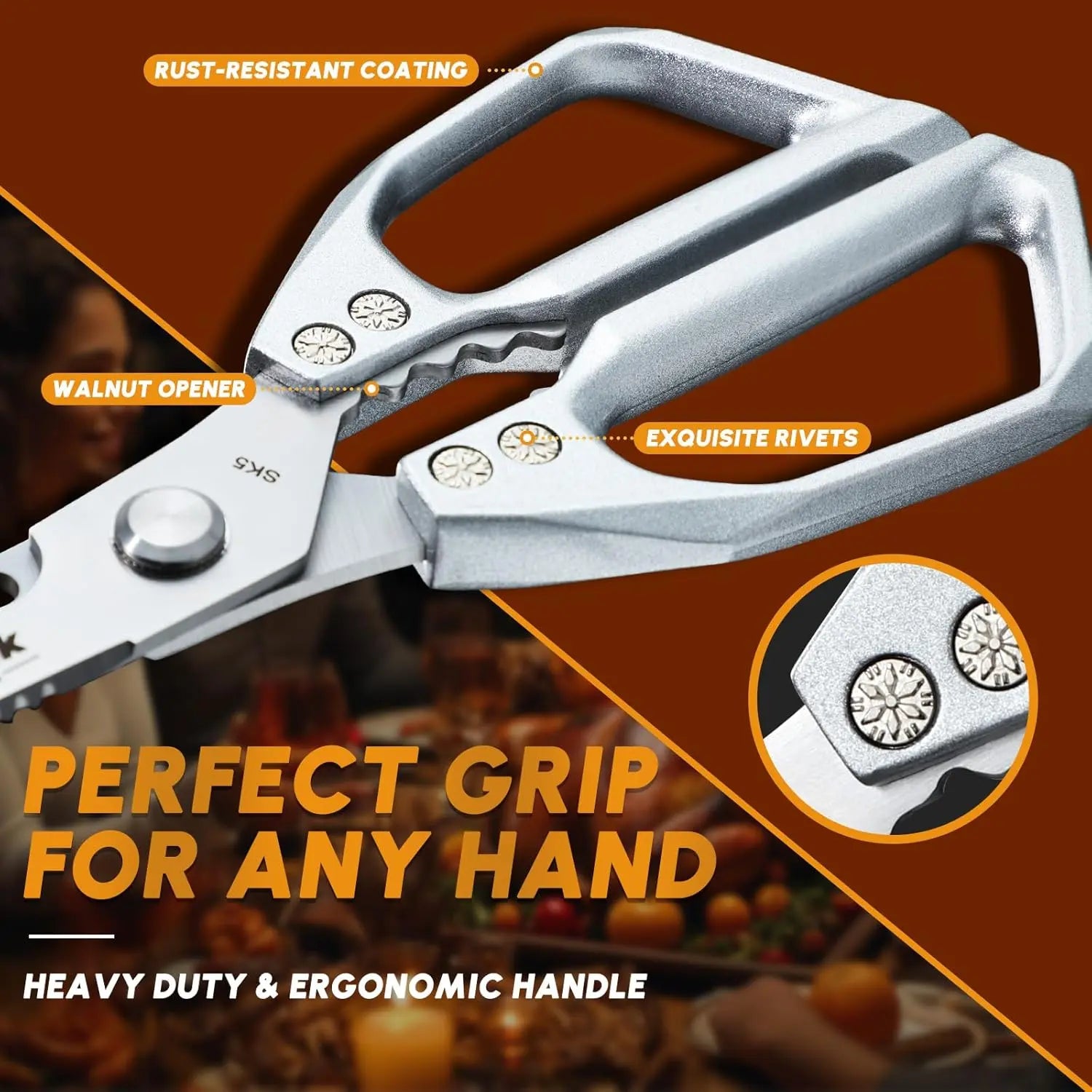 Huusk All-Purpose Kitchen Scissors - Stainless Steel Shears for Meat, Poultry, and Food Preparation - Dishwasher Safe - Ideal for Cooking and Gifting