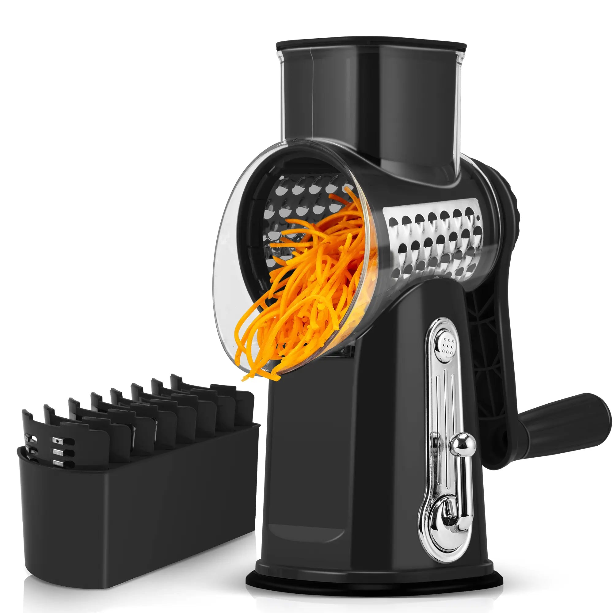 SUSTEAS Manual Cheese Shredder and Rotary Grater with 5 Stainless Steel Blades, Strong Suction Cup Base, Multi-Functional Vegetable Slicer, Kitchen Utensils and Gadgets