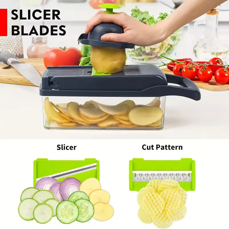 16-in-1 Professional Vegetable Chopper and Slicer with 8 Blades and Container