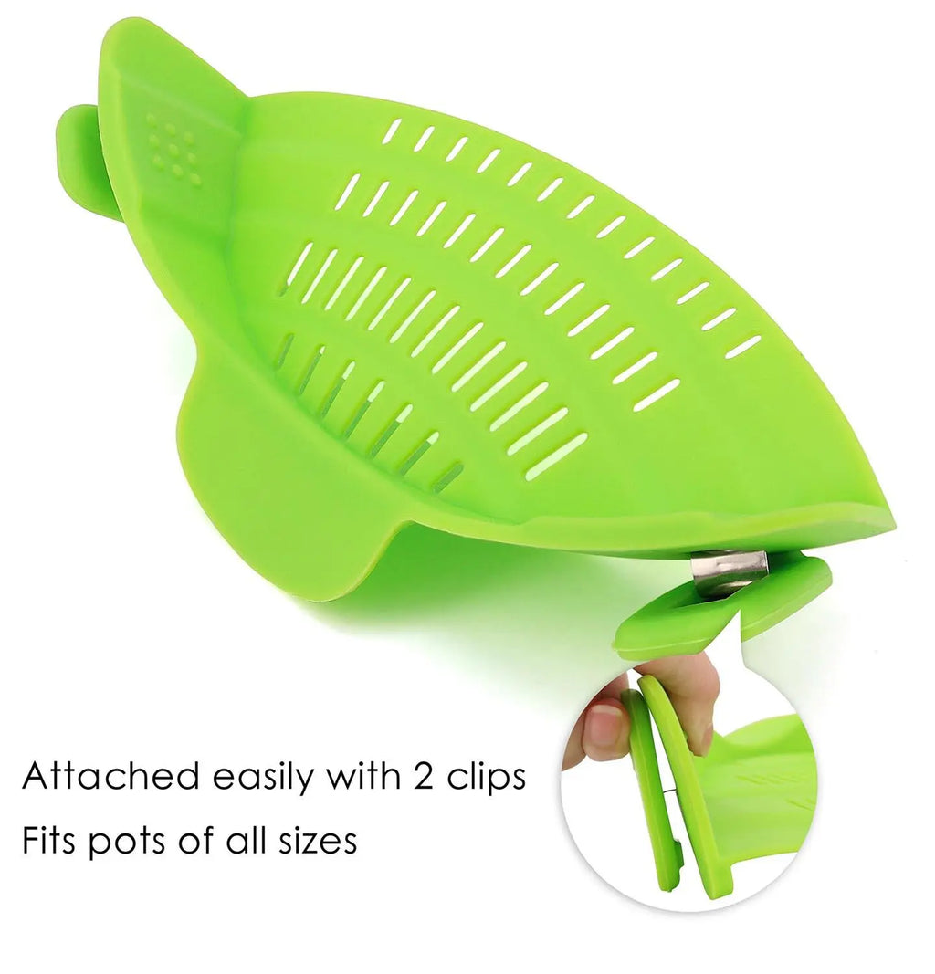 Gray Silicone Clip-On Pasta Strainer - Heat-Resistant Colander for Efficient Draining of Vegetables and Noodles - Space-Saving Kitchen Utensil
