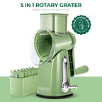 SUSTEAS Manual Cheese Shredder and Rotary Grater with 5 Stainless Steel Blades, Strong Suction Cup Base, Multi-Functional Vegetable Slicer, Kitchen Utensils and Gadgets