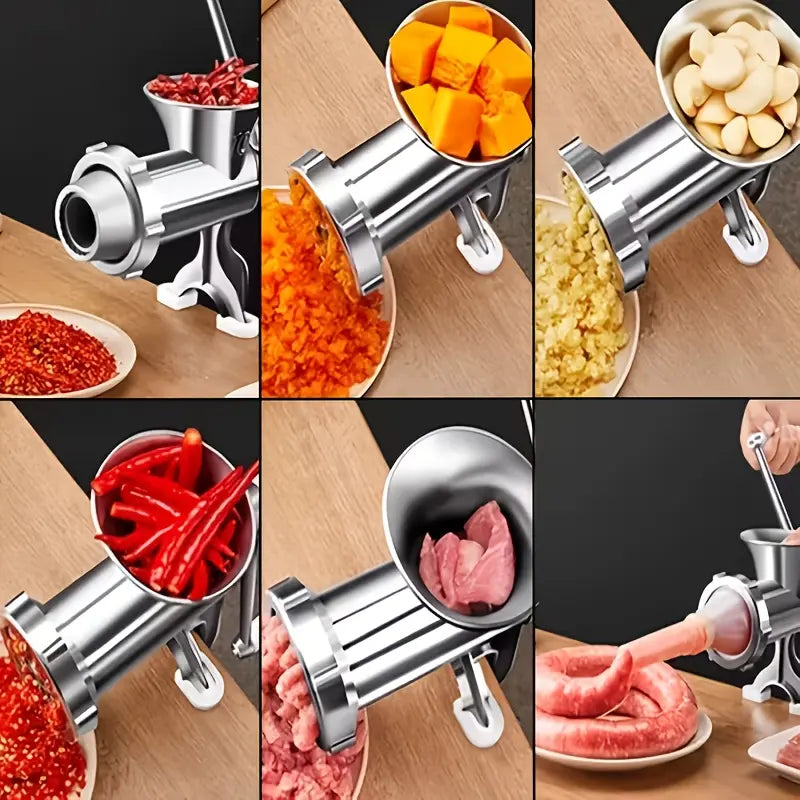 Manual Meat Grinder - Premium Stainless Steel Construction with Tungsten Blade, Includes 3 Sausage Tubes, Efficient Electric-Free Mincer for Home and Camping Use