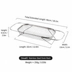 Stainless Steel Expandable Over-the-Sink Colander Strainer Basket with Handles - Rectangular Fine Mesh Kitchen Utensil in Silver