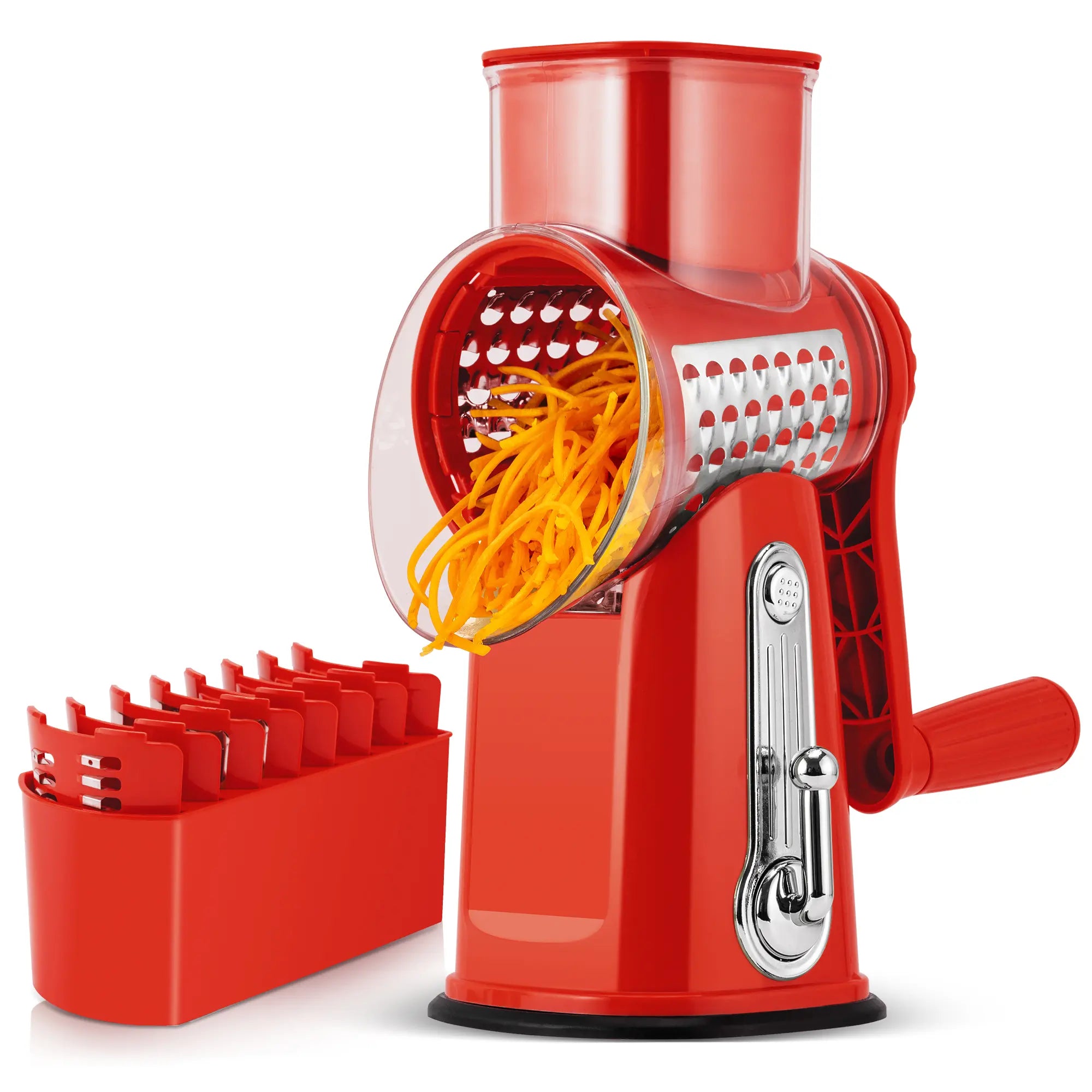 SUSTEAS Manual Cheese Shredder and Rotary Grater with 5 Stainless Steel Blades, Strong Suction Cup Base, Multi-Functional Vegetable Slicer, Kitchen Utensils and Gadgets