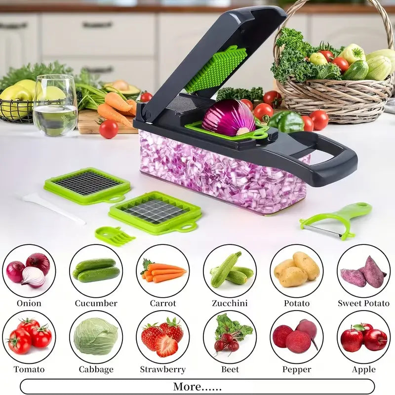 16-in-1 Professional Vegetable Chopper and Slicer with 8 Blades and Container