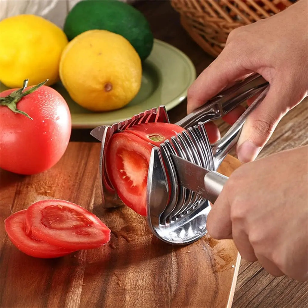 Stainless Steel Lemon Slicer - Versatile Kitchen Utensil for Safe Cutting of Onions, Potatoes, Tomatoes, Vegetables, and Fruits; Ideal Cooking Accessory for Camping and Hiking
