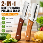 (Upgraded Thickened Version) Wood Handle Multifunction Kitchen Peeler – Peel, Slice, Scrape & Bottle Opener Tool