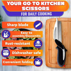 2-in-1 Heavy Duty Kitchen Scissors with Stainless Steel Blade and Plastic Cutting Board - Safety Lock, Tomato Cutter, Meat and Cheese Shears for Food Preparation, Fruit and Vegetable Slicing