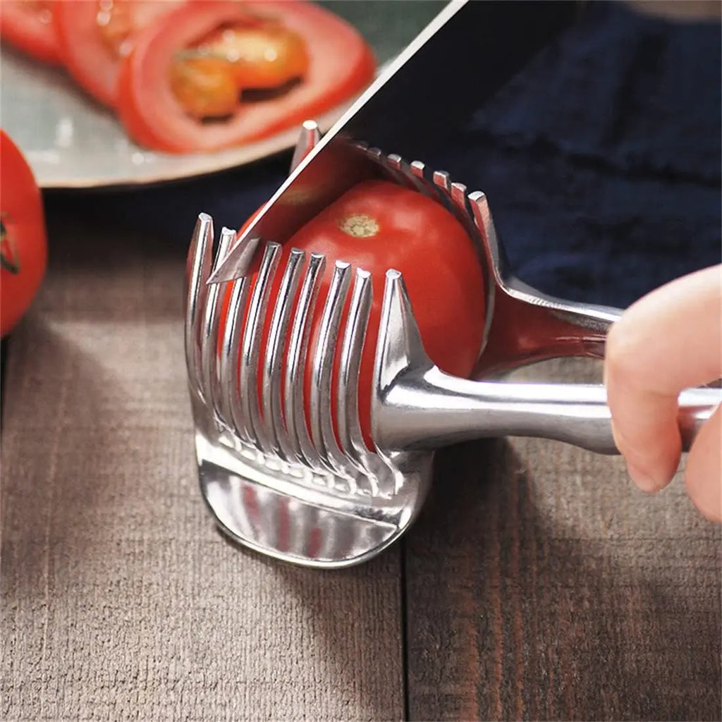 Stainless Steel Lemon Slicer - Versatile Kitchen Utensil for Safe Cutting of Onions, Potatoes, Tomatoes, Vegetables, and Fruits; Ideal Cooking Accessory for Camping and Hiking