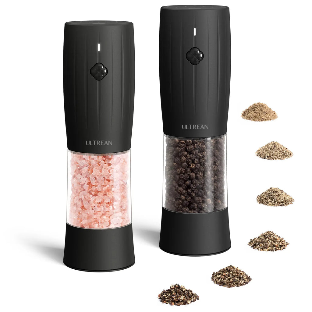 Ultrean Rechargeable Electric Salt and Pepper Grinder Set - Modern ABS Plastic Seasoning Tools with 6 Adjustable Coarseness Levels, Coarse Control, LED Light, Sky Blue - Ideal Kitchen Gadget and Housewarming Gift